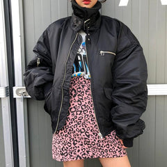 Oversize Zip Up Vintage Bomber Jacket - fairypeony