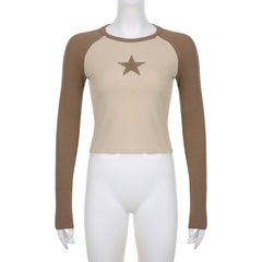 Raglan Sleeve Star Patch Knit Crop Top - fairypeony