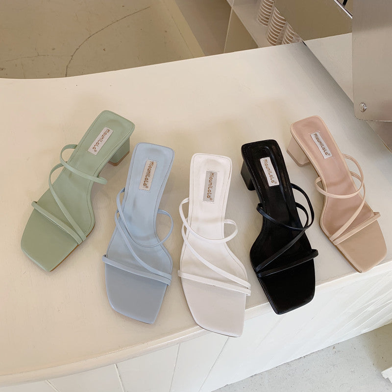 Thin belt thick heel female sandals, , women clothing, thin-belt-thick-heel-female-sandals, , fairypeony