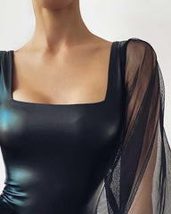 Leather Bodysuit, , women clothing, leather-bodysuit, , fairypeony