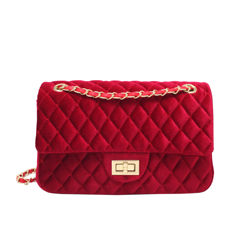 Solid Color Velvet Quilted Bag, , women clothing, solid-color-velvet-quilted-bag, , fairypeony