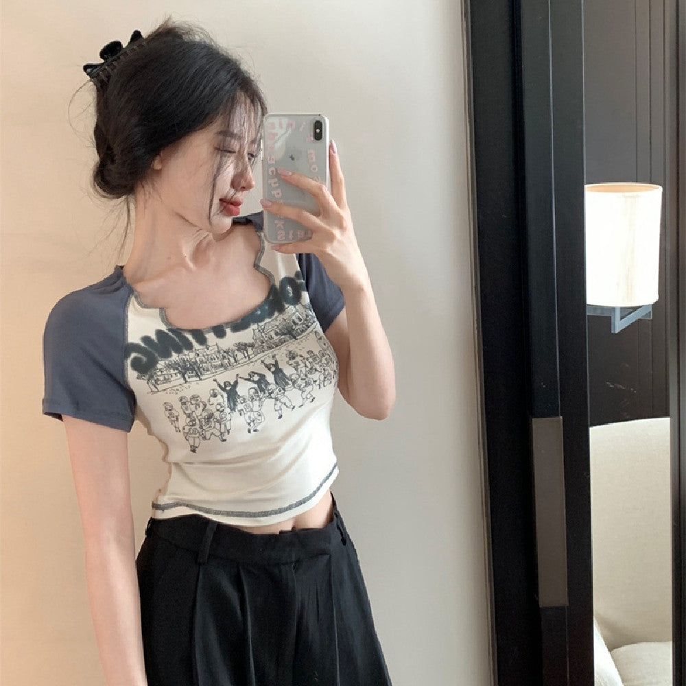Vintage Raglan Sleeve Y2K Crop Top - fairypeony