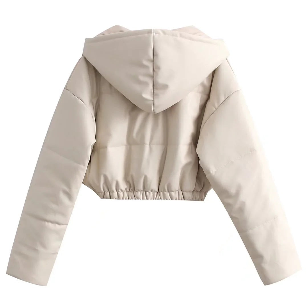 Zipper Hooded Crop Puffer Jacket, , women clothing, zipper-hooded-crop-puffer-jacket, , fairypeony
