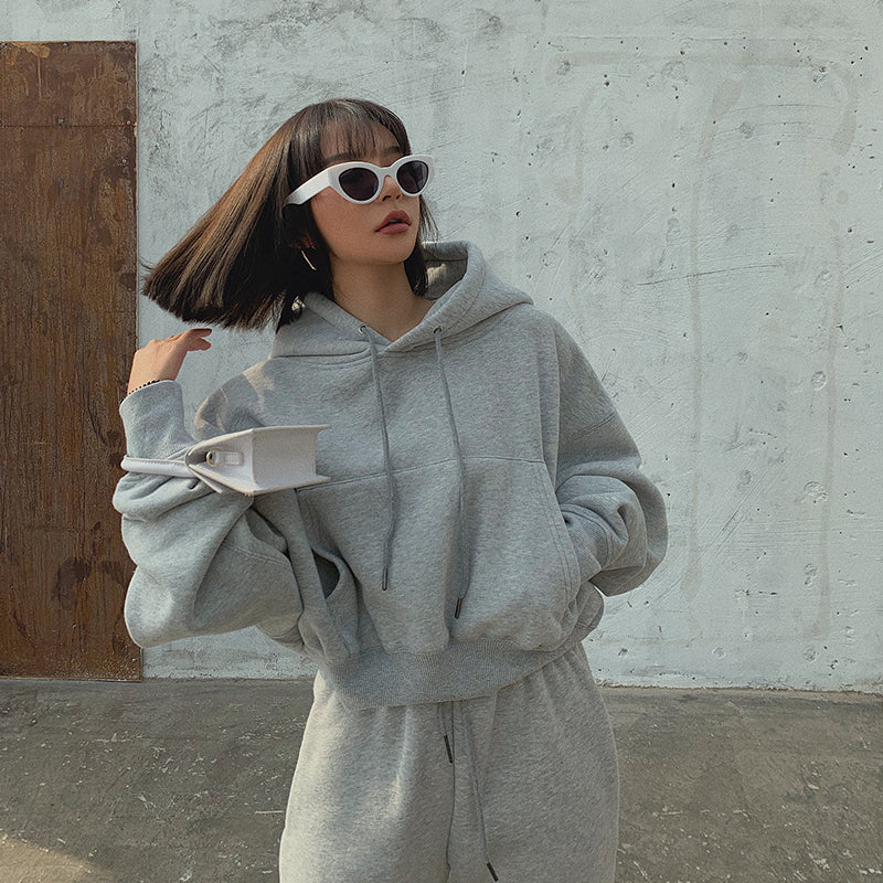 Basic Solid Hooded Tracksuit Set, , women clothing, basic-solid-hooded-tracksuit-set, , fairypeony