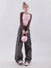 Raglan Sleeve Star Print Crop Top - fairypeony