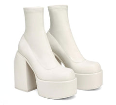 Chunky Heels Zipper Platform Boots, , women clothing, chunky-heels-zipper-platform-boots, , fairypeony