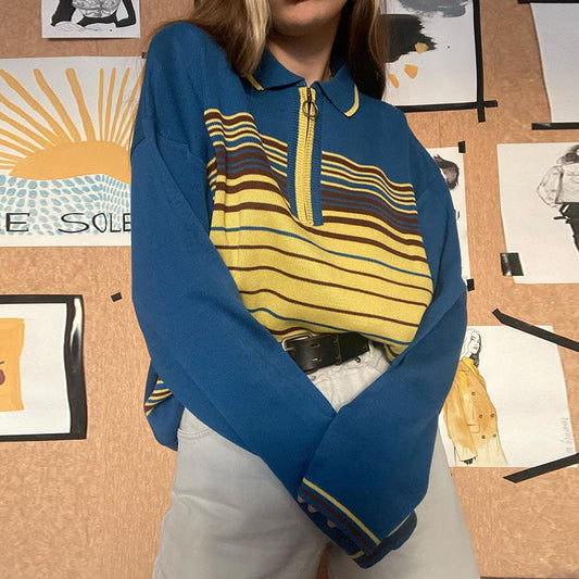 Grandma Striped Sweatshirt, , women clothing, grandma-striped-sweatshirt, blue, L, M, S, yellow, fairypeony