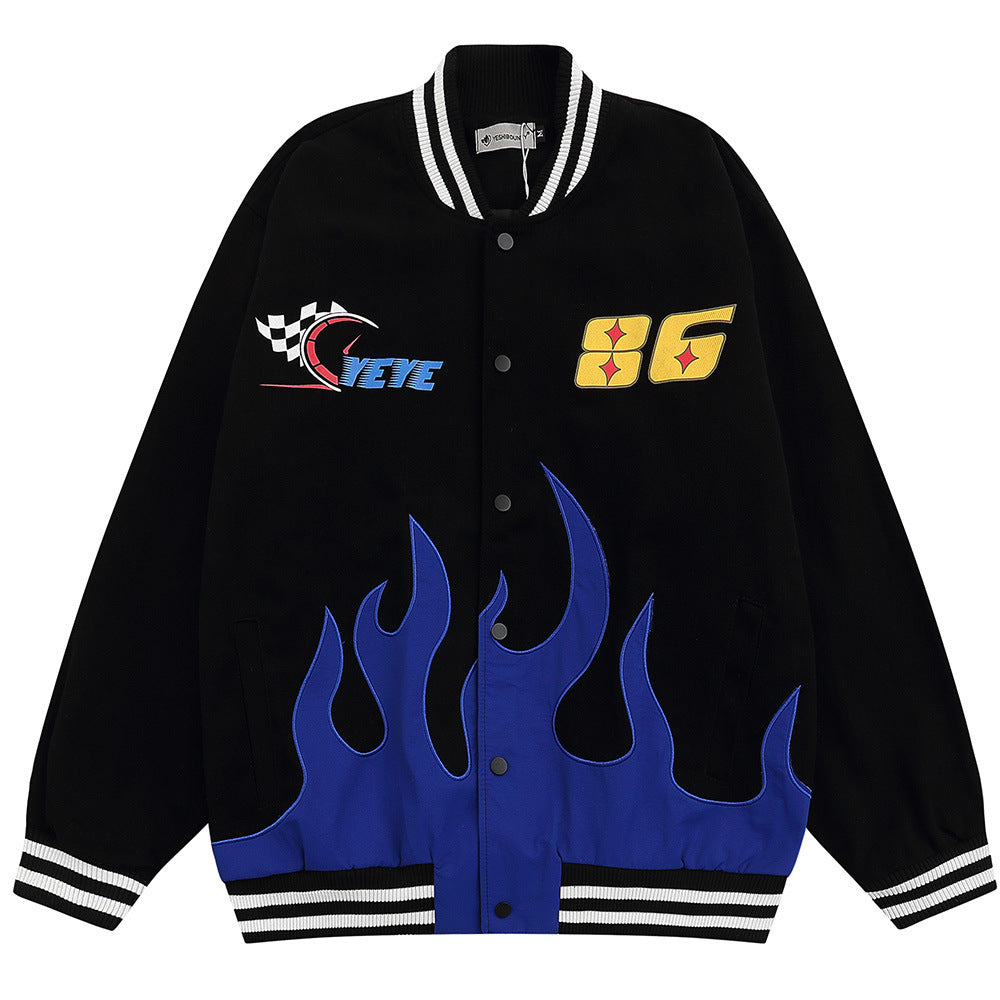 Majesda® - Flame Embroidery Varsity Jacket