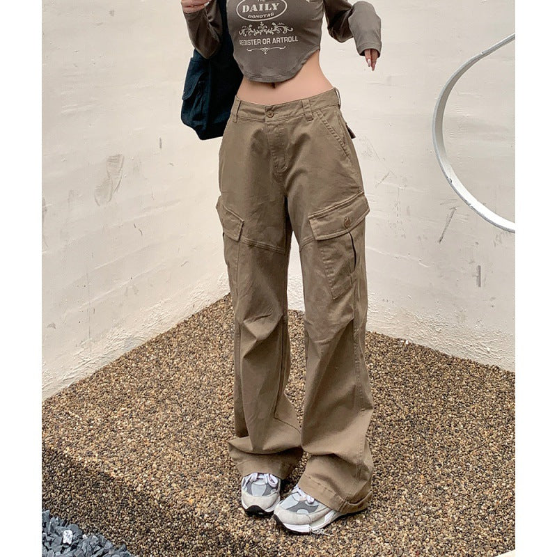Ruched Khaki Baggy Cargo Pants - fairypeony