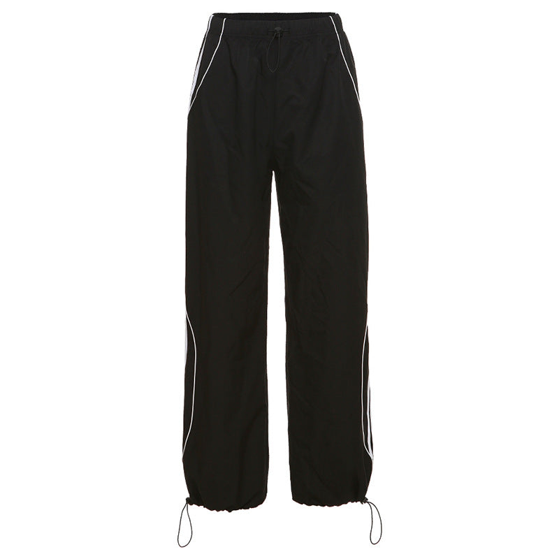 Contrast Piping Black Baggy Sweatpants - fairypeony