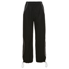 Contrast Piping Black Baggy Sweatpants - fairypeony
