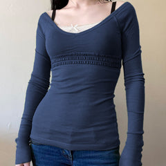 Patchwork Lace Trim Long Sleeve Top - fairypeony