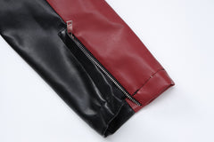 Contrast Pu Leather Cropped Moto Jacket - fairypeony