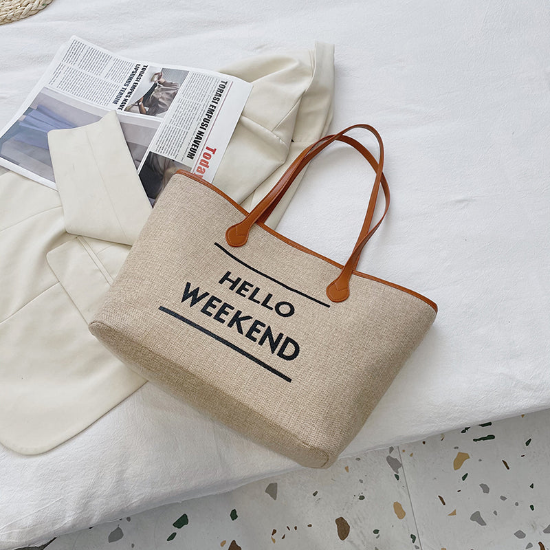 Canvas Fashion Printed Letters Large Capacity Shoulder Bag, , women clothing, canvas-fashion-printed-letters-large-capacity-shoulder-bag, , fairypeony