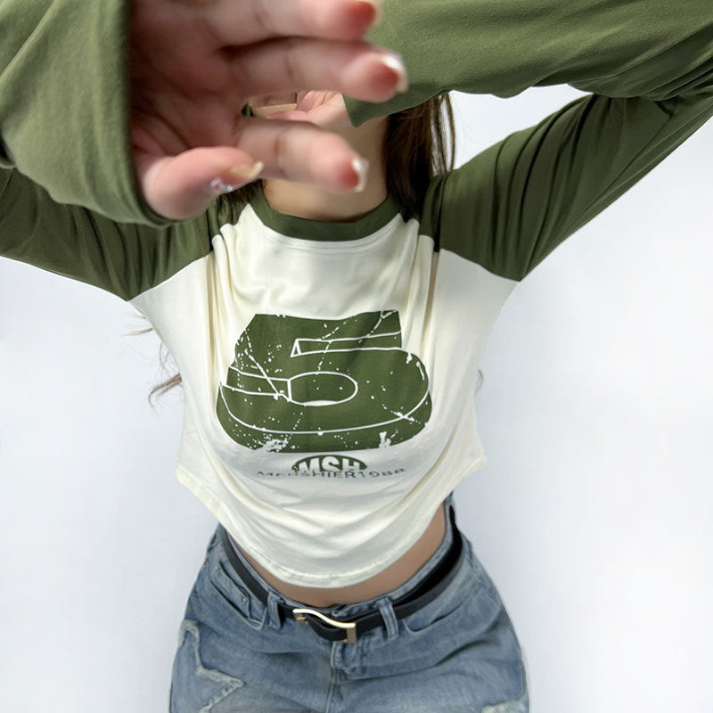 Vintage Raglan Long Sleeve Crop Top - fairypeony