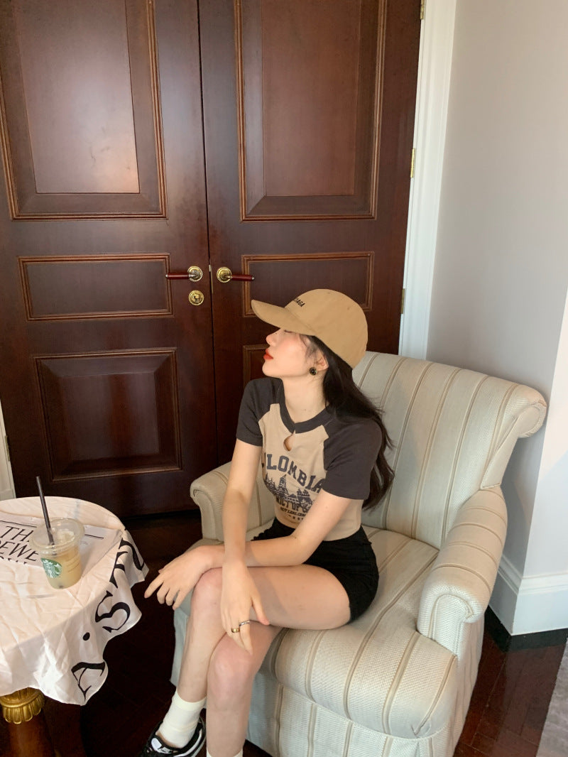 Vintage Logo Raglan Sleeve Crop Top - fairypeony