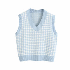 Houndstooth knitted Sweater, , women clothing, houndstooth-knitted-vest-vest, , fairypeony