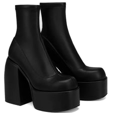 Chunky Heels Zipper Platform Boots, , women clothing, chunky-heels-zipper-platform-boots, , fairypeony