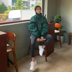 Oversize Zip Up Vintage Bomber Jacket - fairypeony