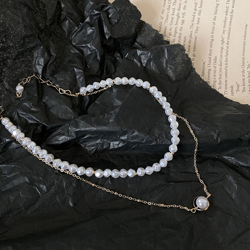 Simple Temperament Double-layer Pearl Clavicle Chain, , women clothing, simple-temperament-double-layer-pearl-clavicle-chain, , fairypeony