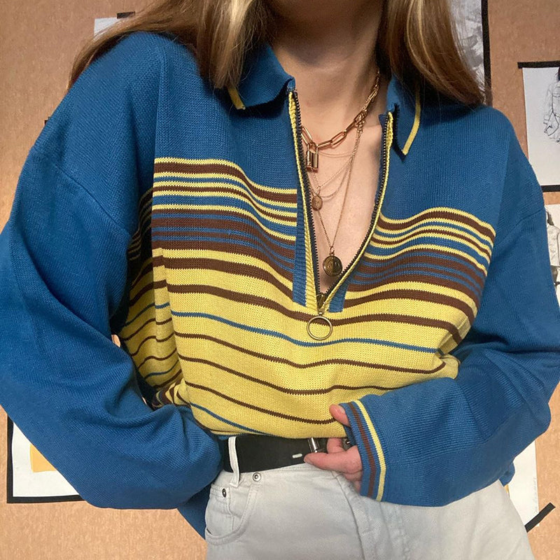 Grandma Striped Sweatshirt, , women clothing, grandma-striped-sweatshirt, blue, L, M, S, yellow, fairypeony