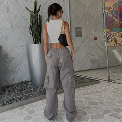 Gray Wash Vintage Y2K Cargo Jeans, , women clothing, gray-wash-vintage-y2k-cargo-jeans, , fairypeony