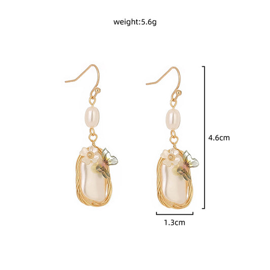 Baroque Court-style French Earrings With Pearl Butterfly Earrings, , women clothing, baroque-court-style-french-earrings-with-pearl-butterfly-earrings, , fairypeony