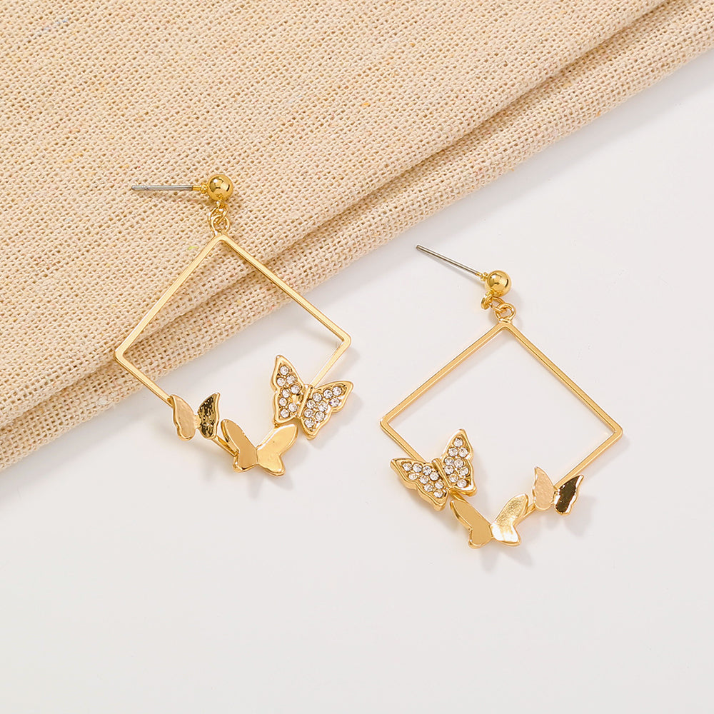 Geometric fashion diamond studded butterfly earrings, , women clothing, geometric-fashion-diamond-studded-butterfly-earrings, , fairypeony