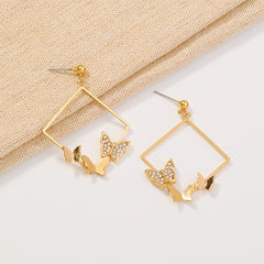 Geometric fashion diamond studded butterfly earrings, , women clothing, geometric-fashion-diamond-studded-butterfly-earrings, , fairypeony