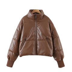 Zipper Pu Leather Puffer Jacket, , women clothing, zipper-pu-leather-puffer-jacket, , fairypeony
