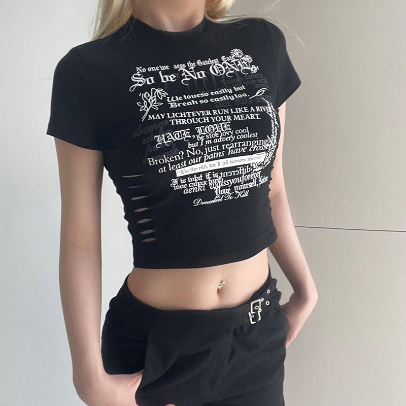 Letter Printed Vintage Crop Top - fairypeony