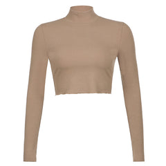 Stretch Rib Solid Color Long-Sleeved T-Shirt, , women clothing, stretch-rib-solid-color-long-sleeved-t-shirt, , fairypeony