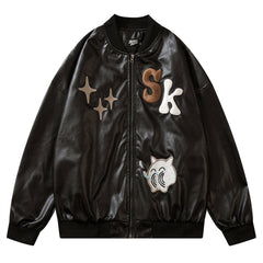 Skatepark Stots PU Leather Jacket, , women clothing, skatepark-stots-pu-leather-jacket, black, khaki, fairypeony