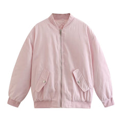 Simple Basic Zip Up Bomber Jacket - fairypeony