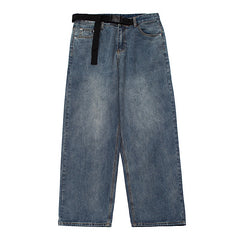 Buckle Belt Baggy Boyfriend Jeans - fairypeony