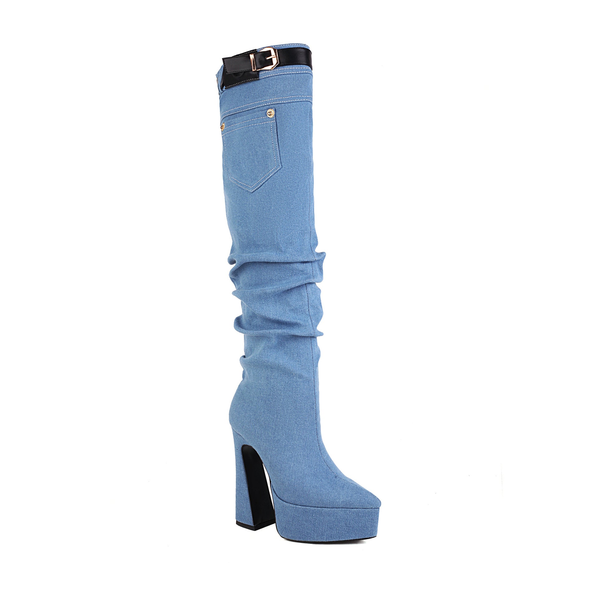 Pointed Toe Denim Over Knee Boots, , women clothing, pointed-toe-denim-over-knee-boots, , fairypeony