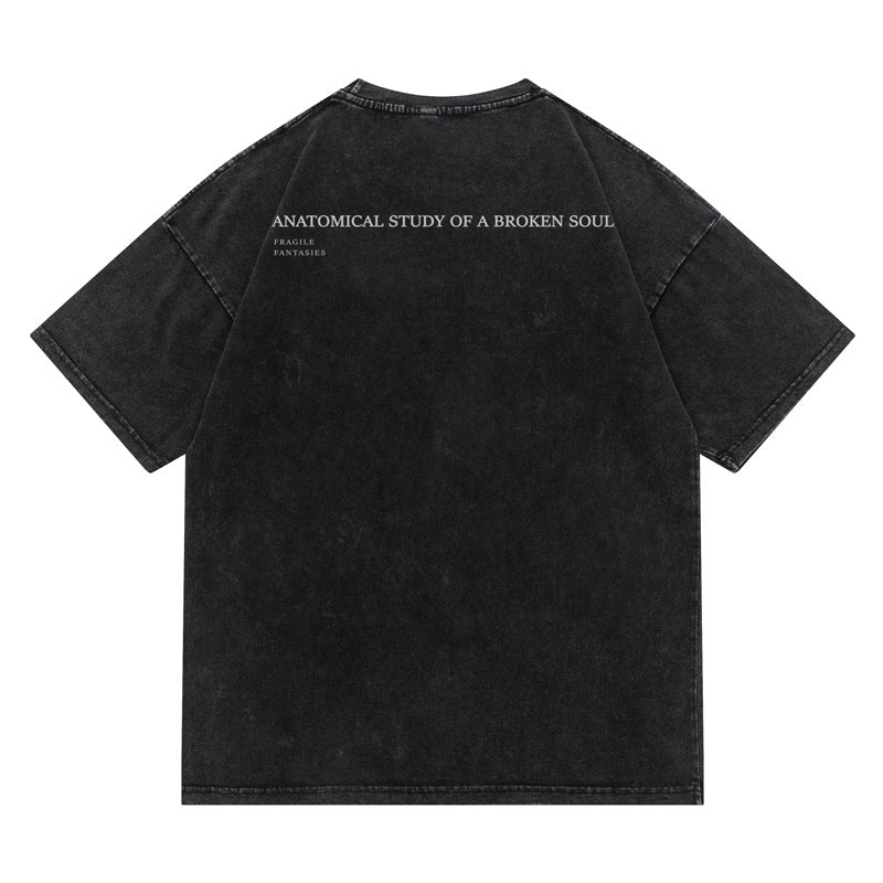 Anatomical Study Of A Broken Soul T-shirt, , women clothing, mens-ins-tide-brand-washed-clothes-summer-trend-loose-cotton-half-sleeved-t-shirt, black, L, M, XL, XXL, fairypeony