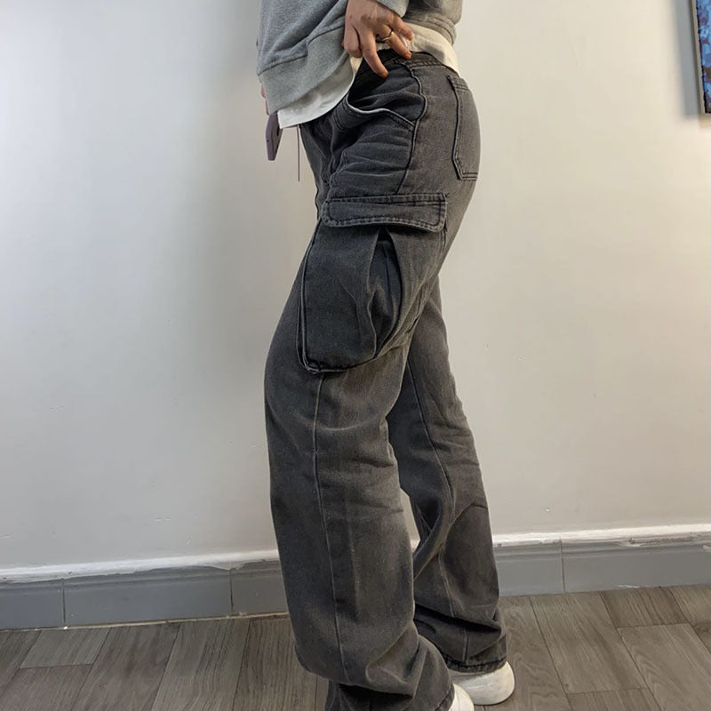 Worn Multi Pocket Casual Jeans, , women clothing, worn-multi-pocket-casual-jeans, , fairypeony