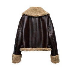 Faux Fur Collar Pu Leather Jacket, , women clothing, faux-fur-collar-pu-leather-jacket, , fairypeony