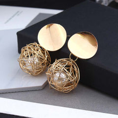 Temperament Woven Ball Pearl Earrings, , women clothing, temperament-woven-ball-pearl-earrings, , fairypeony