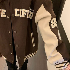 Logo Embroidery Vintage Padded Varsity Jacket - fairypeony