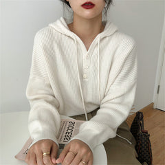Simple Hooded Pullover Knit Sweater, , women clothing, simple-hooded-pullover-knit-sweater, , fairypeony
