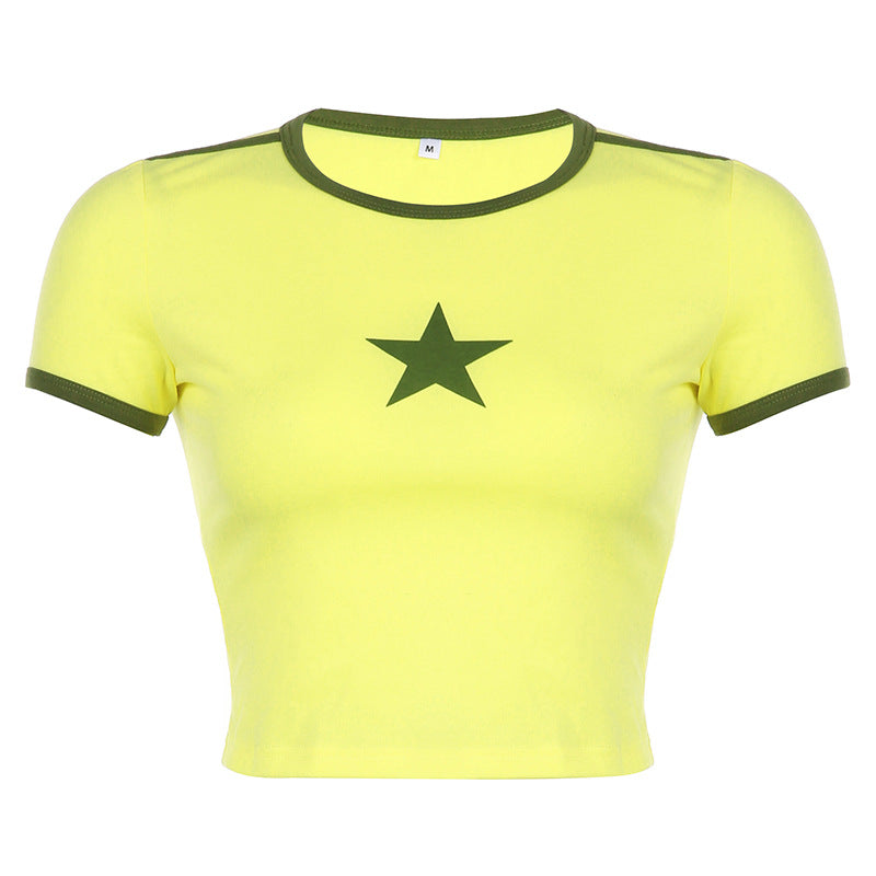 Star Printed Ringer Crop Top - fairypeony