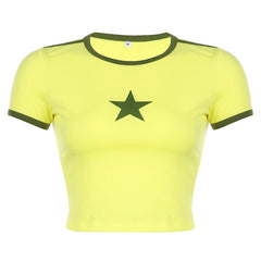 Star Printed Ringer Crop Top - fairypeony