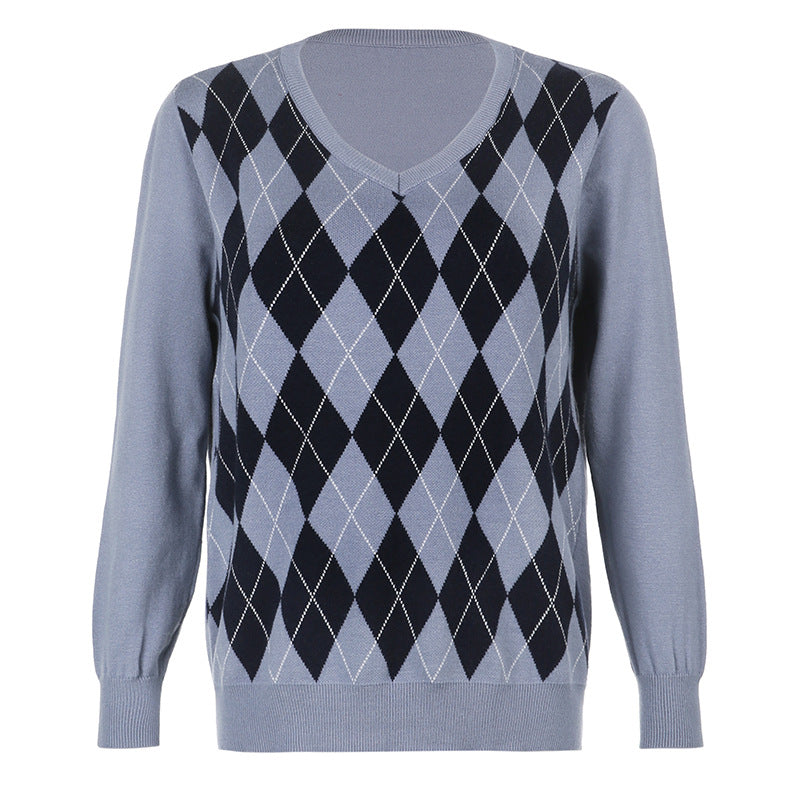 Preppy Style Argyle Sweater, , women clothing, preppy-style-argyle-sweater, , fairypeony