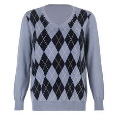 Preppy Style Argyle Sweater, , women clothing, preppy-style-argyle-sweater, , fairypeony