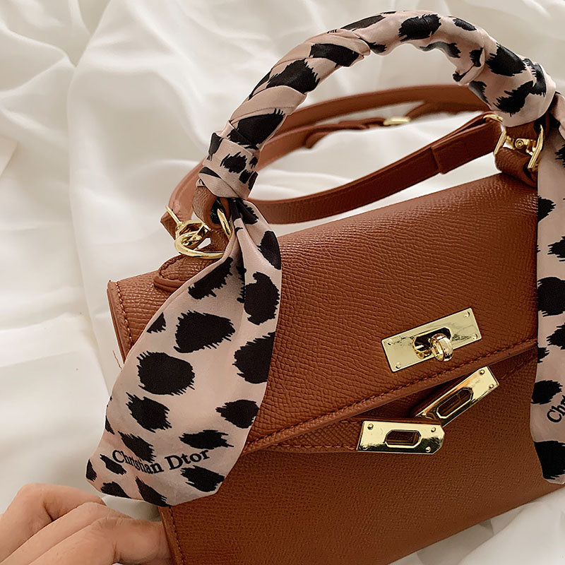 Leather Silk Scarf Handle Handbag, , women clothing, leather-silk-scarf-handle-handbag, , fairypeony