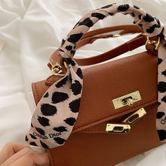 Leather Silk Scarf Handle Handbag, , women clothing, leather-silk-scarf-handle-handbag, , fairypeony