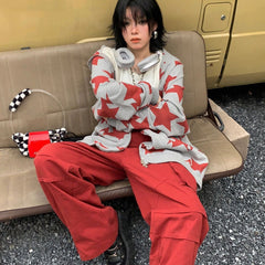 Oversized Star Print Zip Up Hoodie, , women clothing, oversized-star-print-zip-up-hoodie, , fairypeony