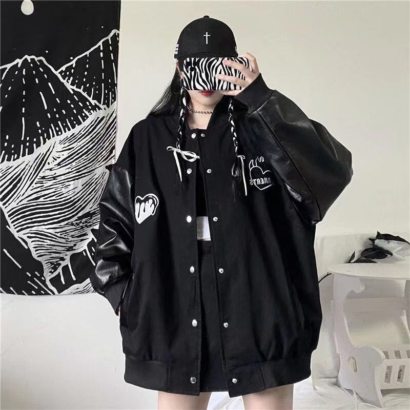 Black Retro Jacket Baseball Uniform, , women clothing, black-retro-jacket-baseball-uniform, , fairypeony
